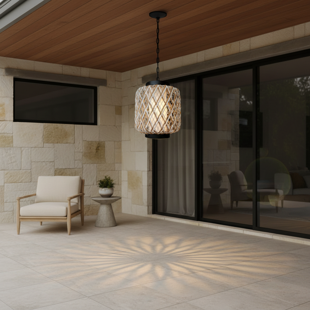 Rustic Rattan Outdoor Pendant Light — E27 Compatible Corridor Hanging