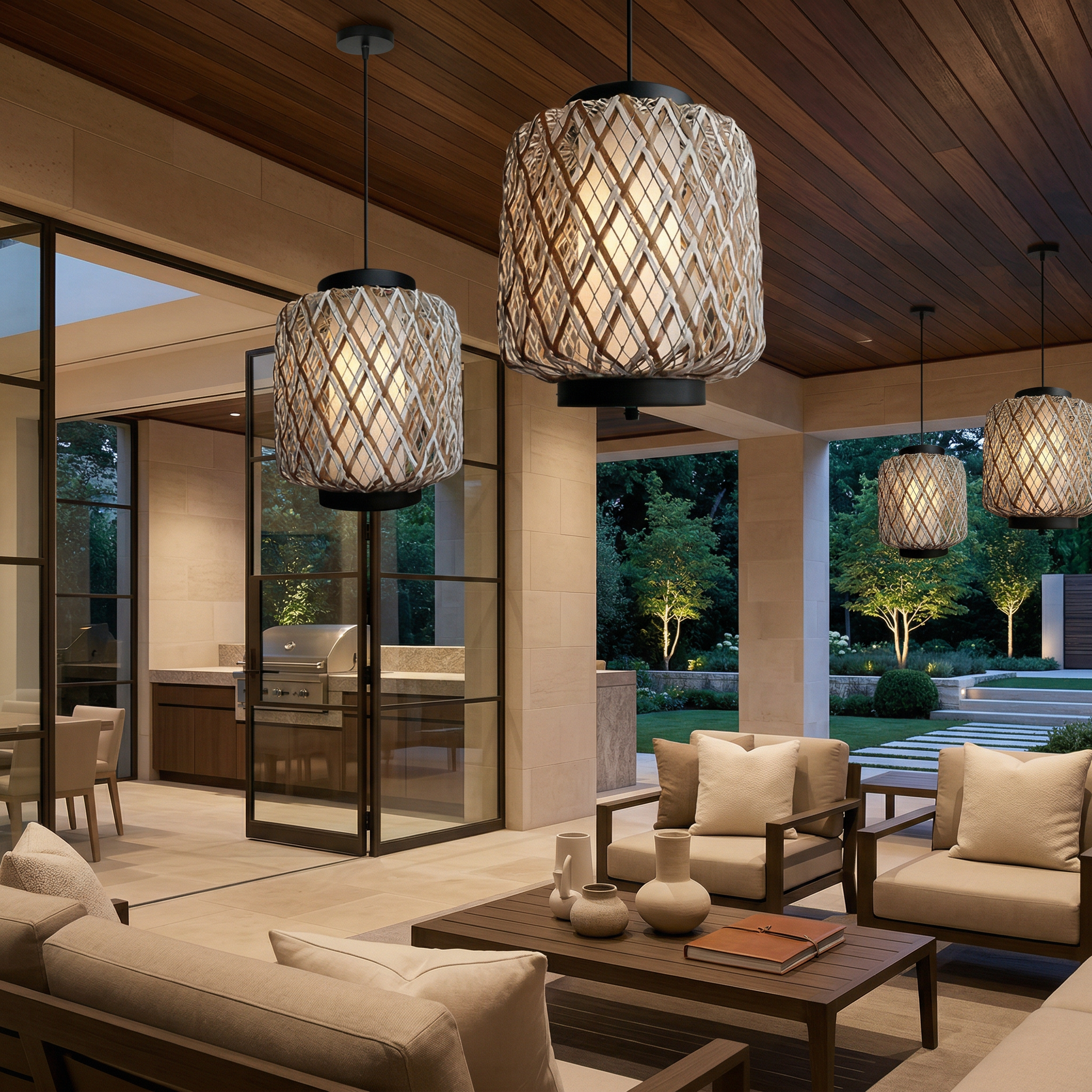 Rustic Rattan Outdoor Pendant Light — E27 Compatible Corridor Hanging