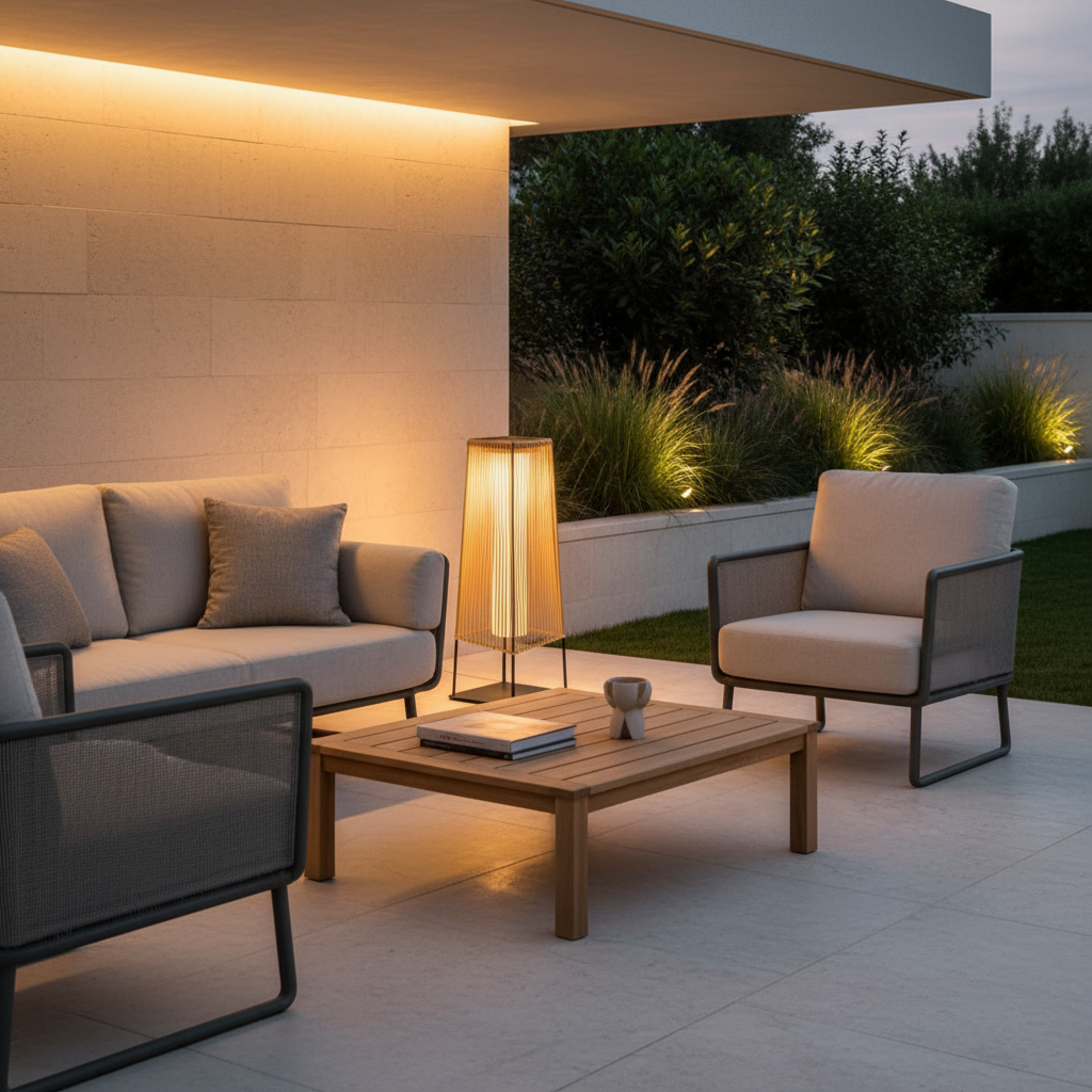 Rustic Woven Stainless Steel Solar Outdoor Floor Lamp — Dual Power