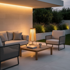 Rustic Woven Stainless Steel Solar Outdoor Floor Lamp — Dual Power