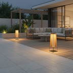 Rustic Woven Stainless Steel Solar Outdoor Floor Lamp — Dual Power