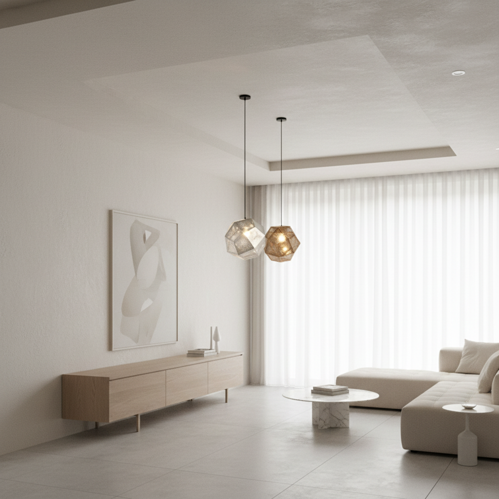 Silver Geometric Metal Shade Pendant Light — Contemporary Kitchen LED