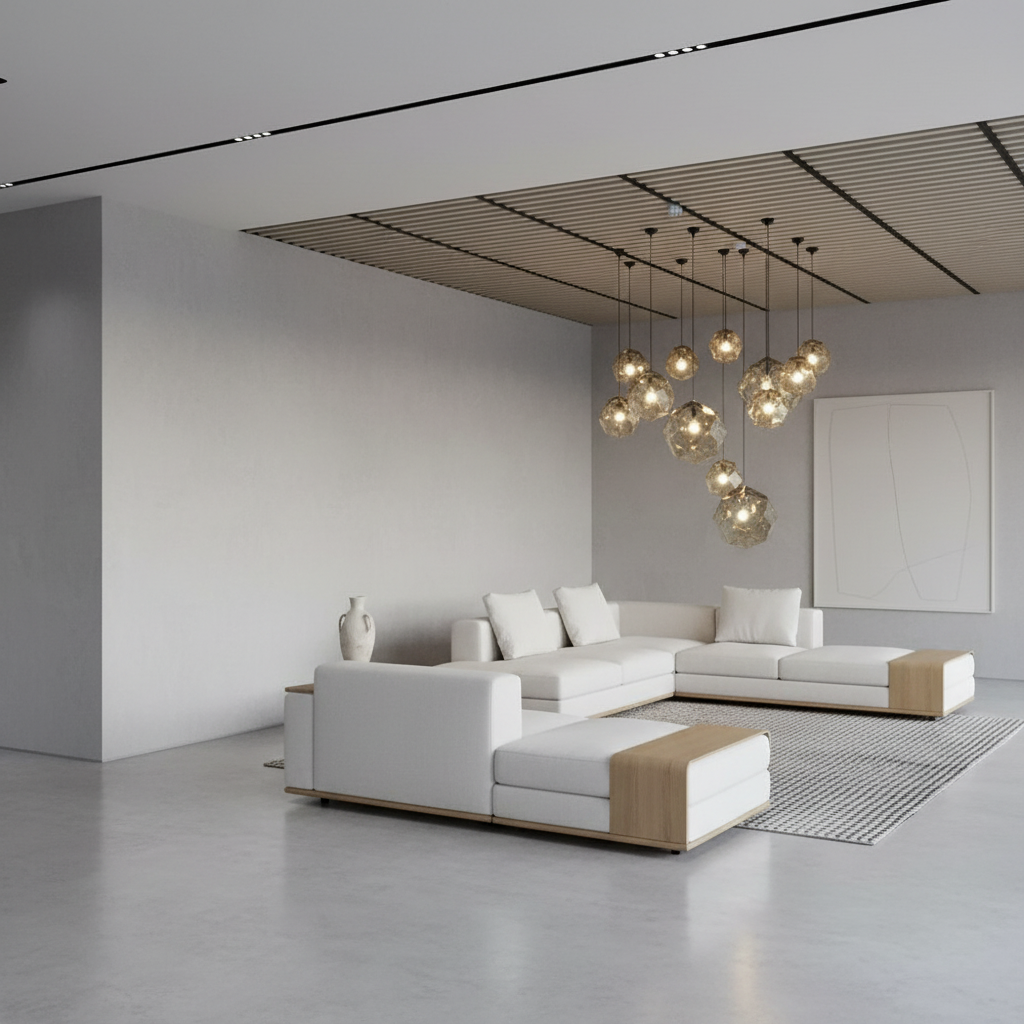 Silver Geometric Metal Shade Pendant Light — Contemporary Kitchen LED
