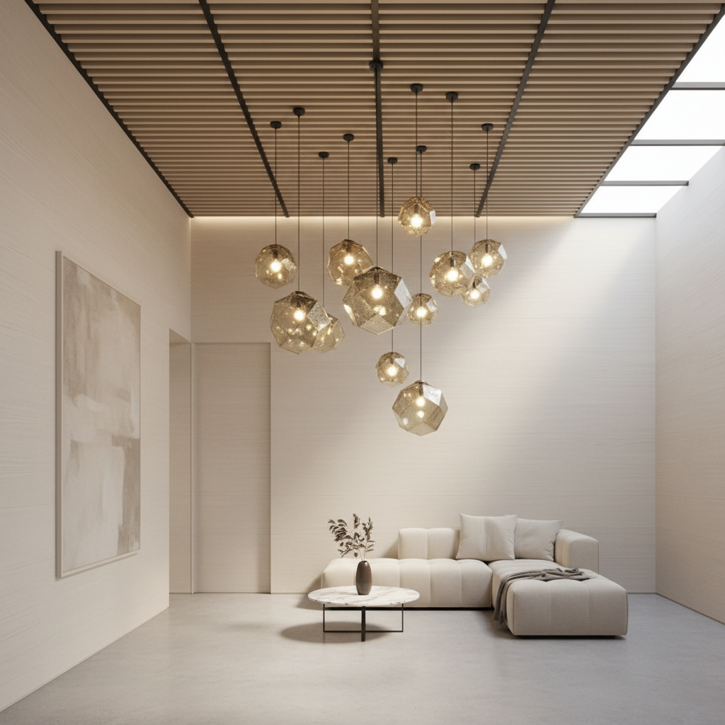 Silver Geometric Metal Shade Pendant Light — Contemporary Kitchen LED