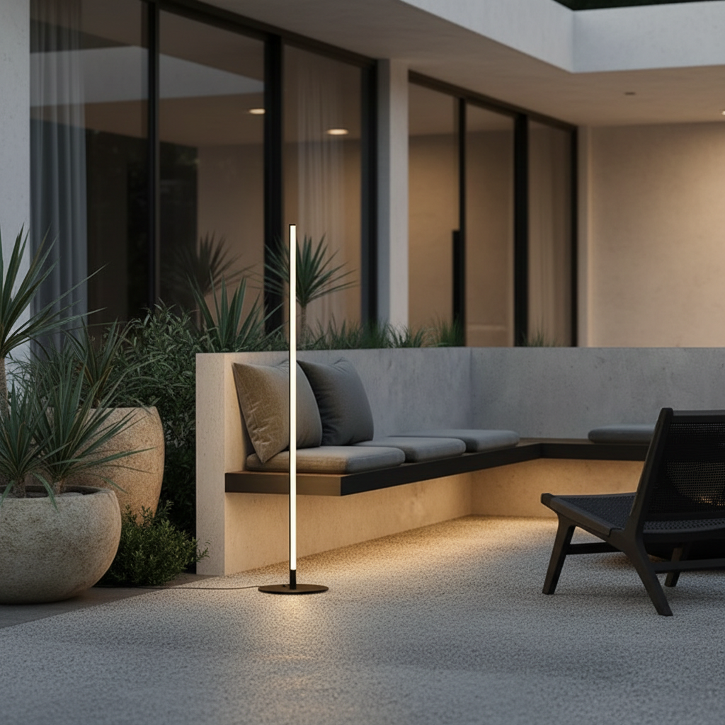 Solar Black Aluminium Linear Outdoor Floor Lamp — IP65 LED Garden Light