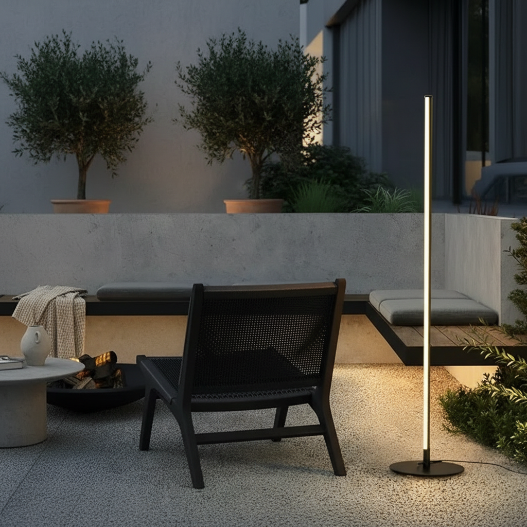Solar Black Aluminium Linear Outdoor Floor Lamp — IP65 LED Garden Light
