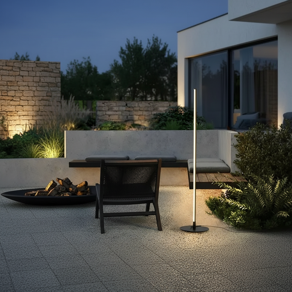 Solar Black Aluminium Linear Outdoor Floor Lamp — IP65 LED Garden Light