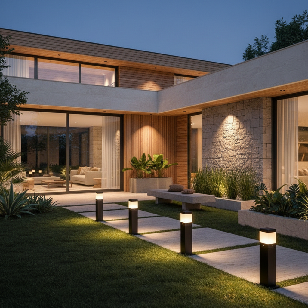 Solar COB LED Garden Bollard Driveway Light — IP65 Aluminium Fixture