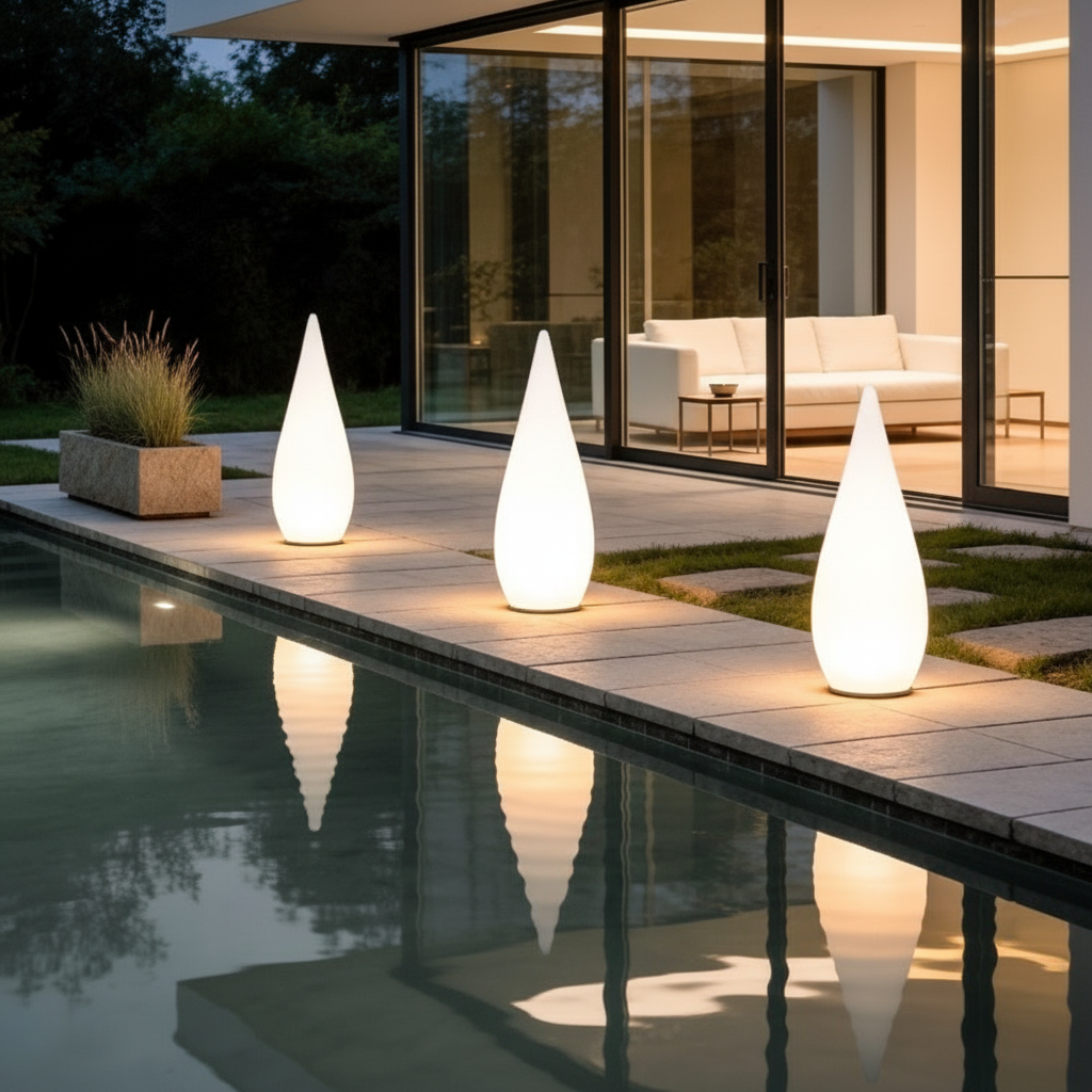 Solar Contemporary Outdoor Garden Floor Lamp — Warm White Battery Option