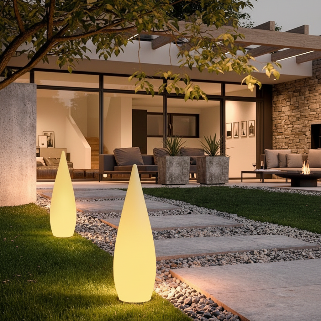 Solar Contemporary Outdoor Garden Floor Lamp — Warm White Battery Option