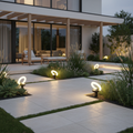 Solar Garden Disk Stake Lights — Set of 4 Adjustable Warm White