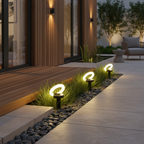 Solar Garden Disk Stake Lights — Set of 4 Adjustable Warm White