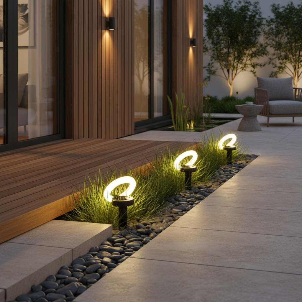 Solar Garden Disk Stake Lights — Set of 4 Adjustable Warm White