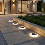 Solar Garden Disk Stake Lights — Set of 4 Adjustable Warm White