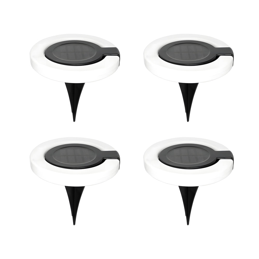 Solar Garden Disk Stake Lights — Set of 4 Adjustable Warm White