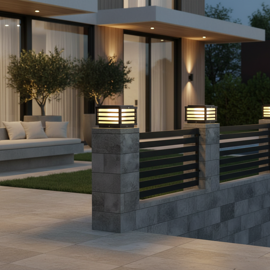Solar Glass Shade Outdoor Pillar Light — IP65 Die-Cast Aluminium Hardwired
