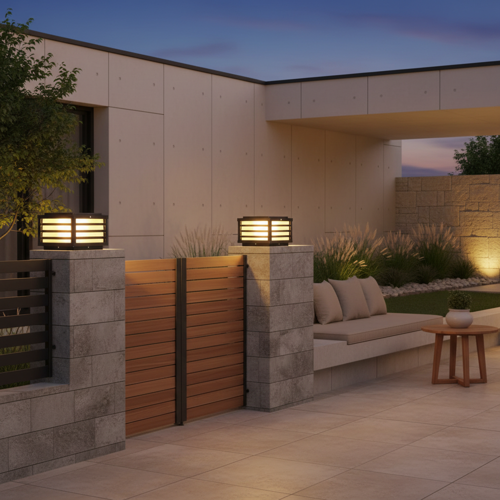 Solar Glass Shade Outdoor Pillar Light — IP65 Die-Cast Aluminium Hardwired