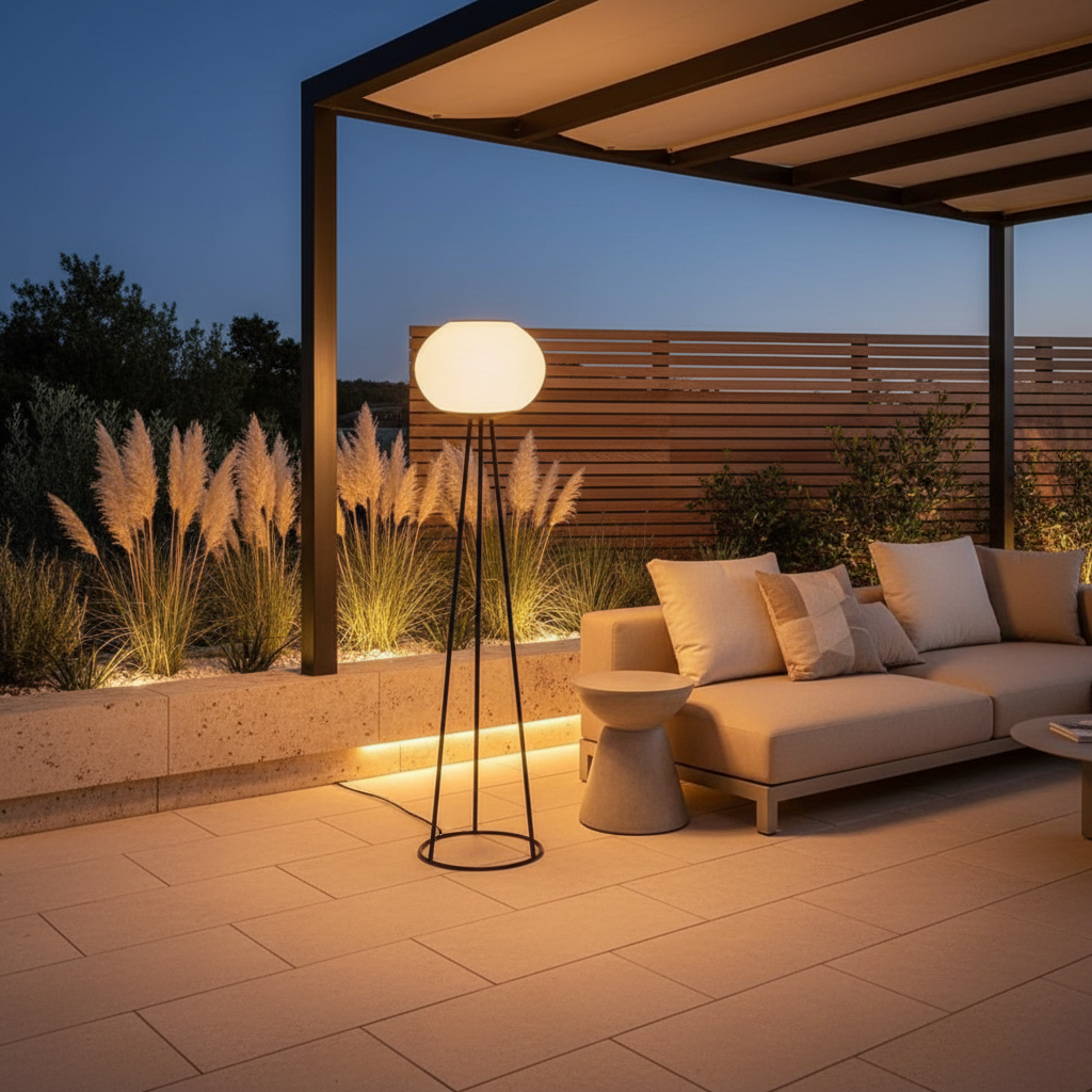 Solar Globe Shade Adjustable Colour Metal Outdoor Garden Floor Lamp