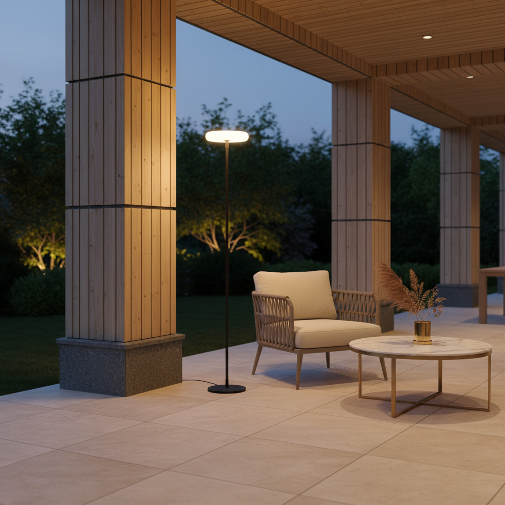Solar Halo Outdoor Garden Floor Lamp — Dual Charging Adjustable Height