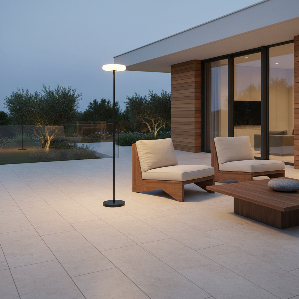 Solar Halo Outdoor Garden Floor Lamp — Dual Charging Adjustable Height