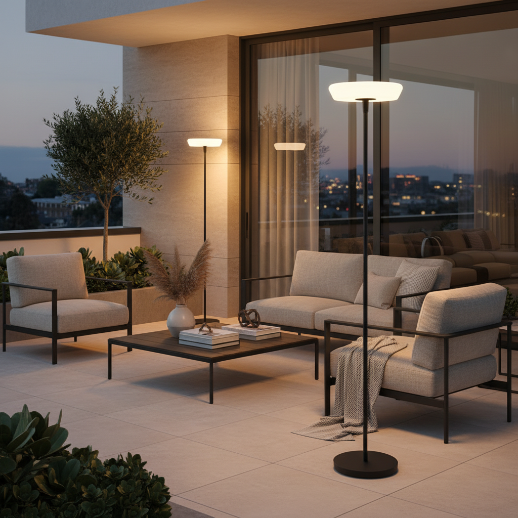 Solar Halo Outdoor Garden Floor Lamp — Dual Charging Adjustable Height