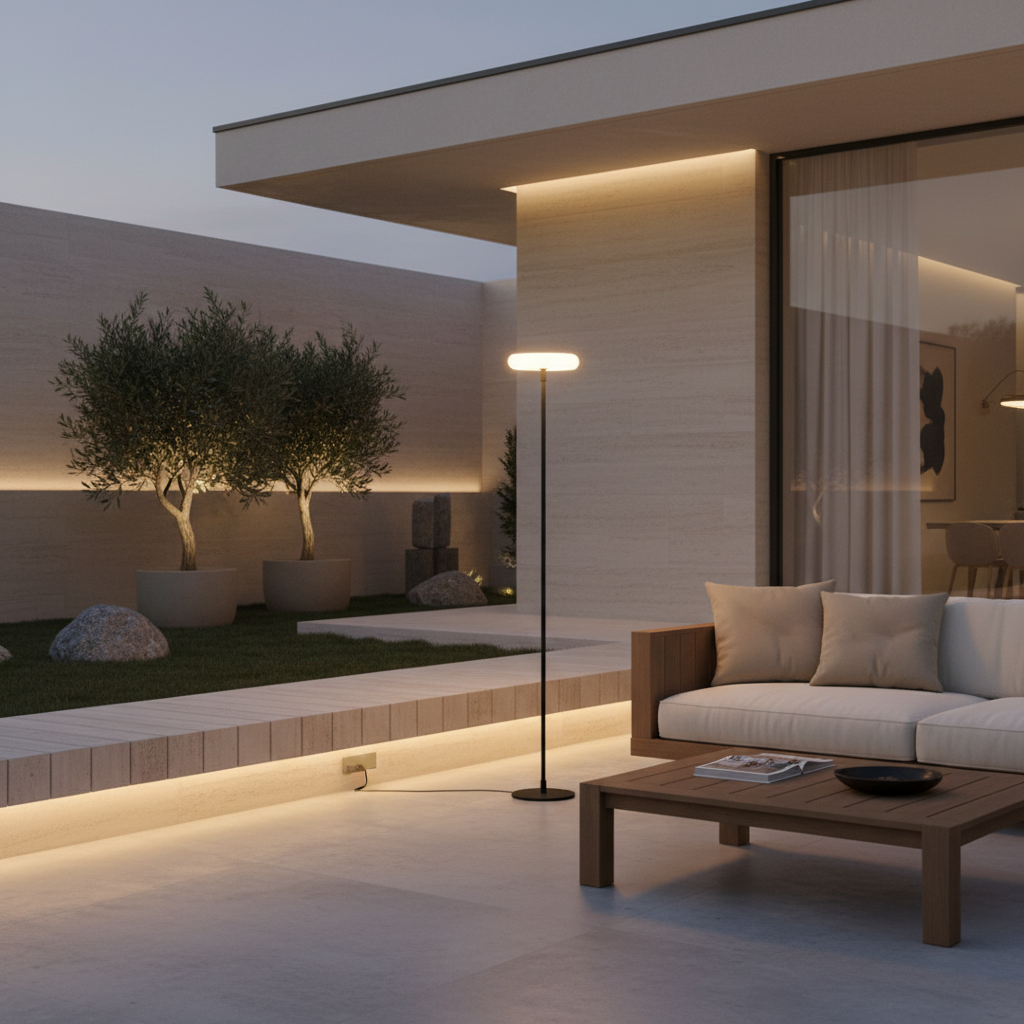Solar Halo Outdoor Garden Floor Lamp — Dual Charging Adjustable Height