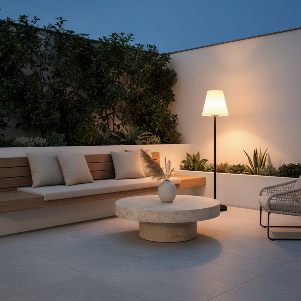 Solar Metal Conical Shade Outdoor Floor Lamp — RGB Remote Control
