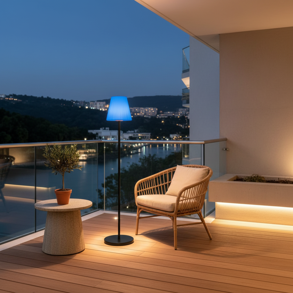 Solar Metal Conical Shade Outdoor Floor Lamp — RGB Remote Control