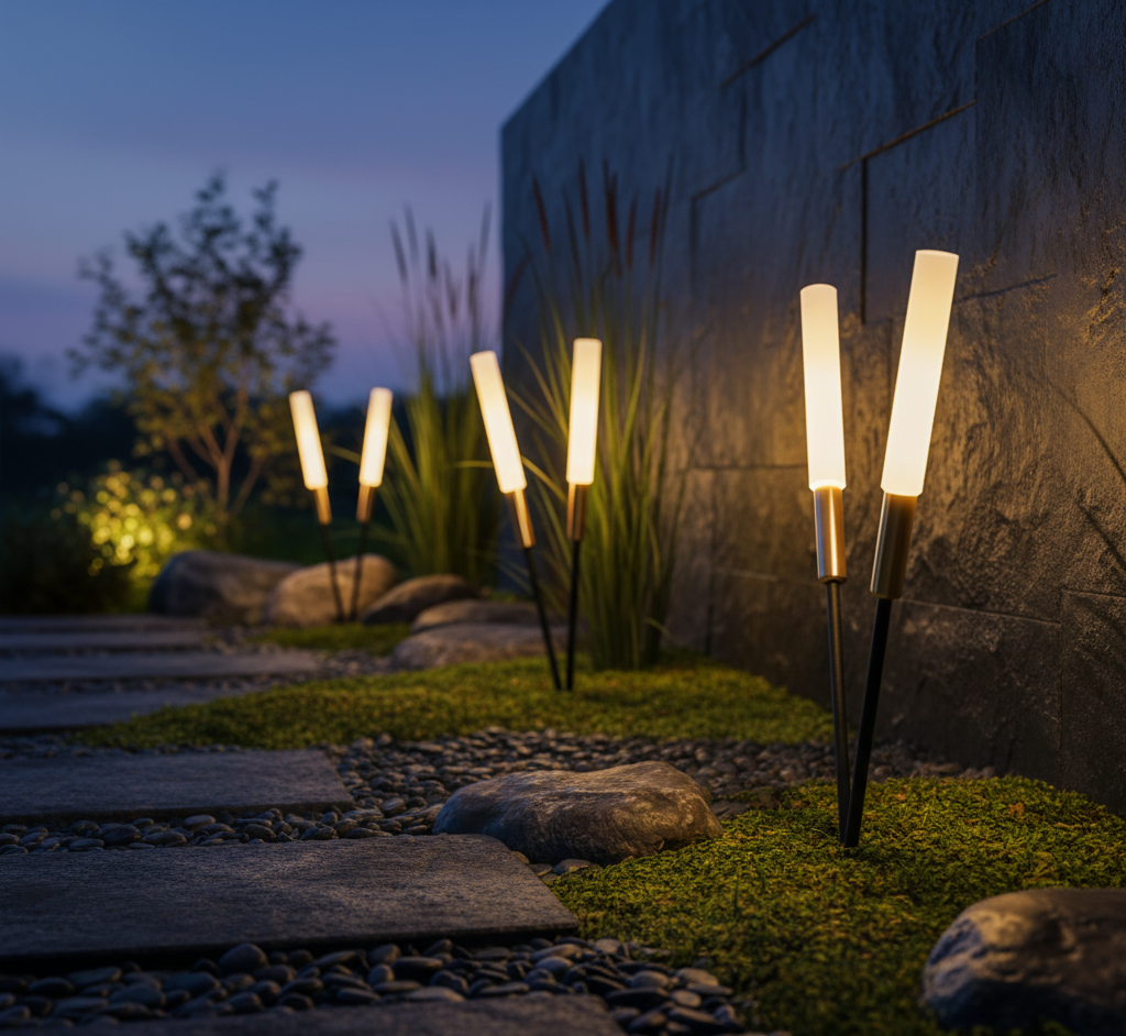 Solar Metal Spike Garden Stake Lights — Warm White Durable Landscape