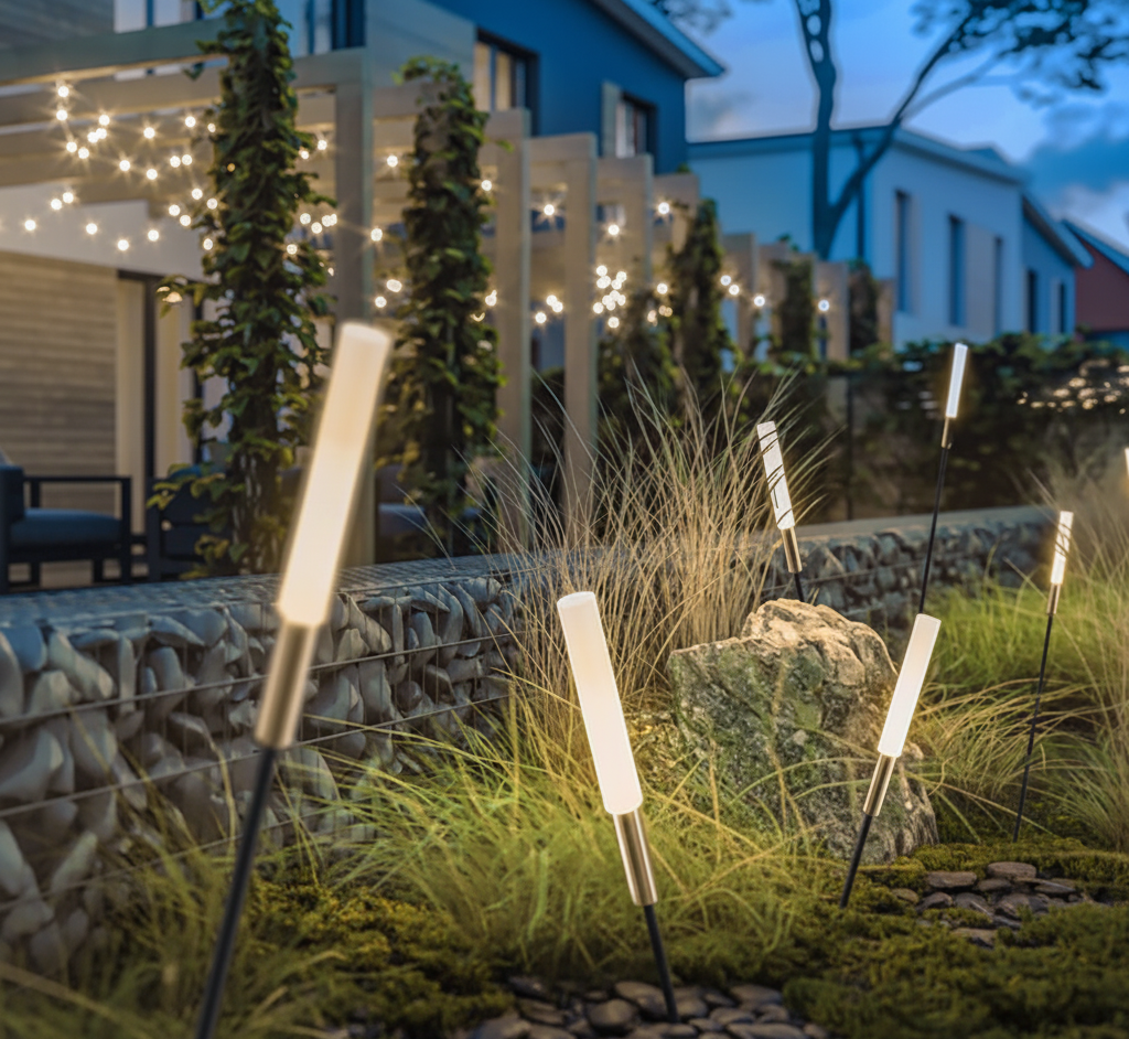Solar Metal Spike Garden Stake Lights — Warm White Durable Landscape