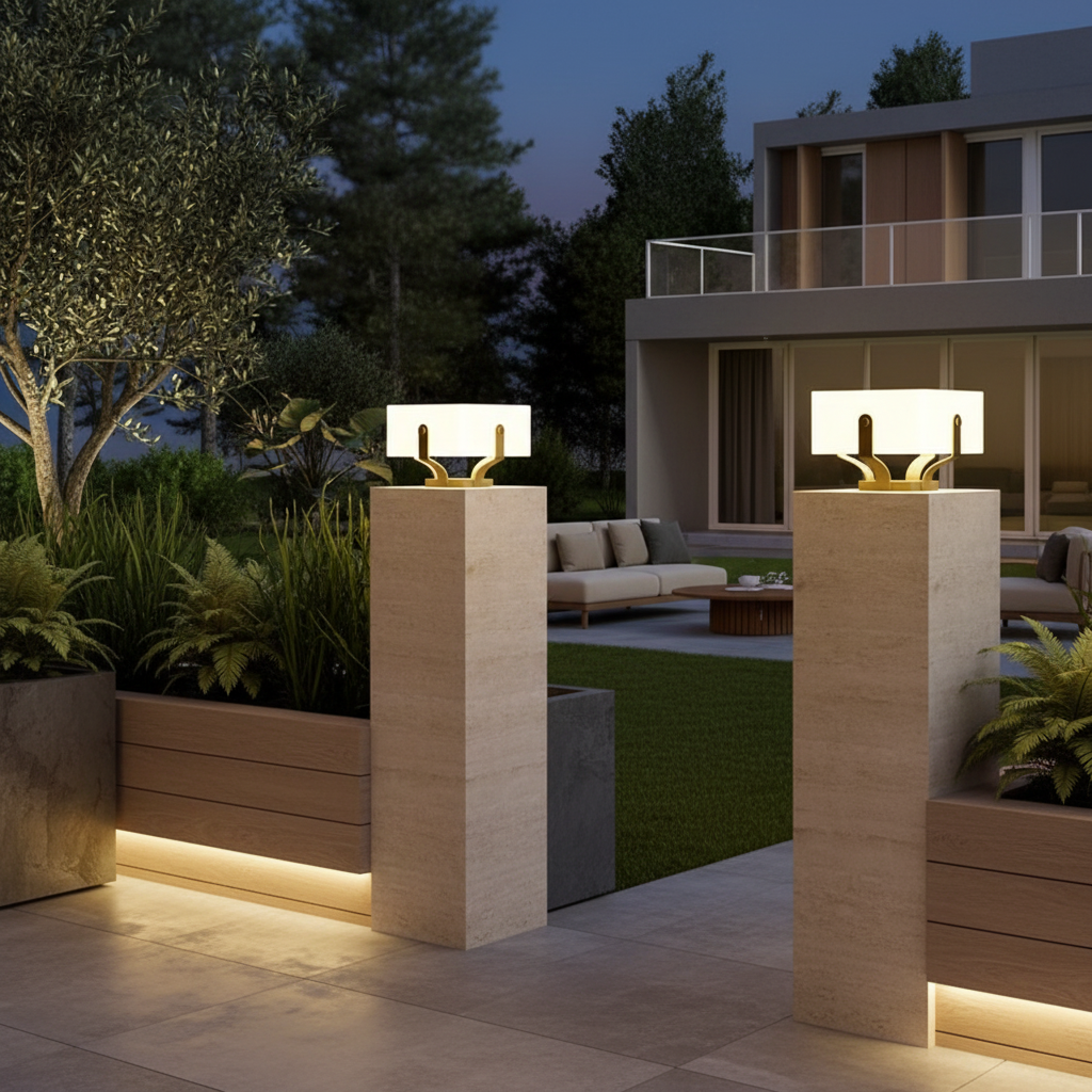 Solar Outdoor Garden Pillar Light — IP65 3000K PE Lampshade Hardwired