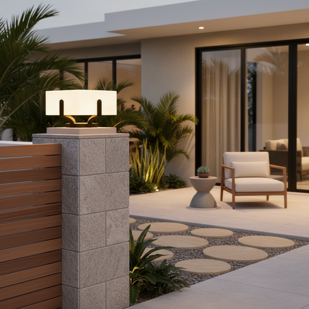 Solar Outdoor Garden Pillar Light — IP65 3000K PE Lampshade Hardwired