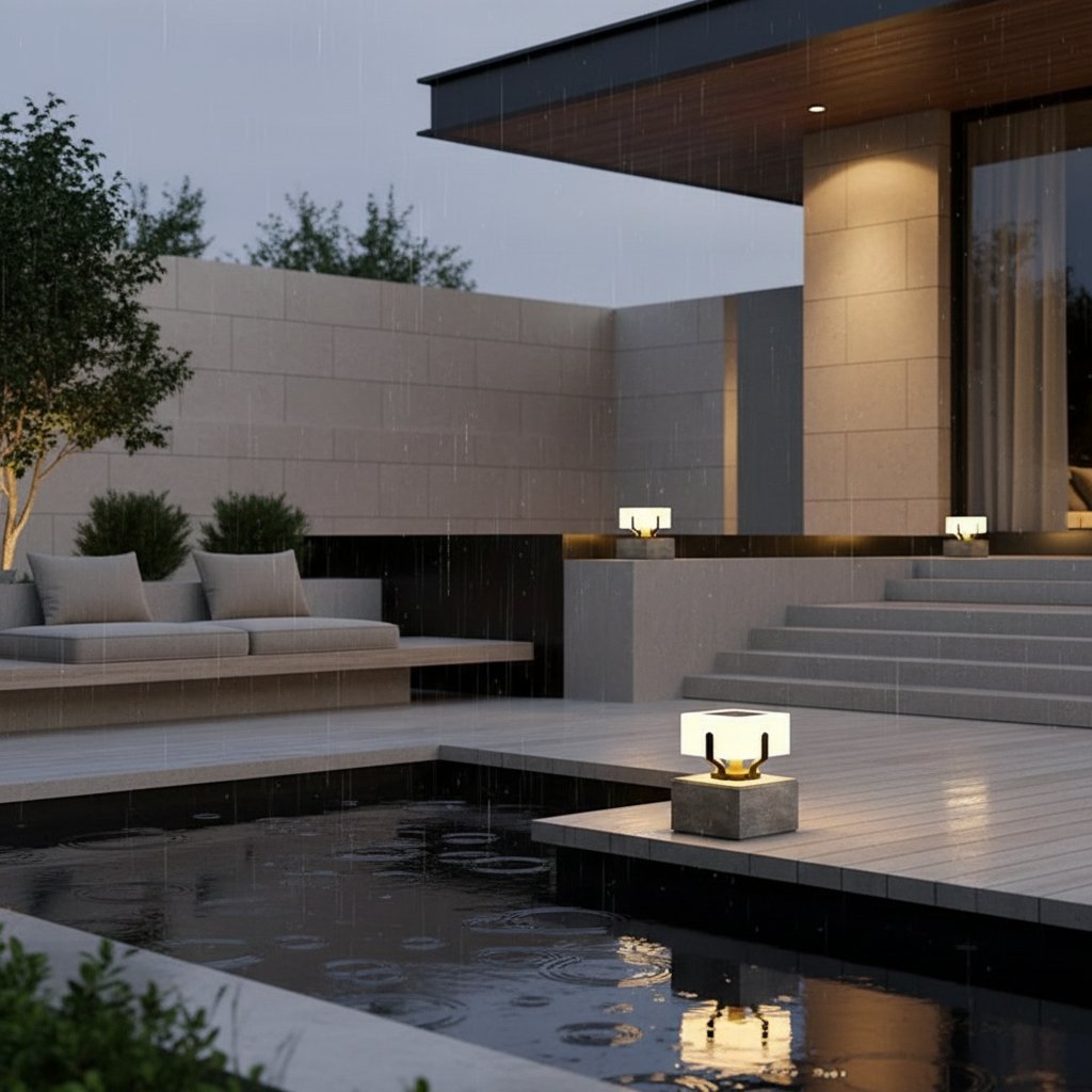 Solar Outdoor Garden Pillar Light — IP65 3000K PE Lampshade Hardwired