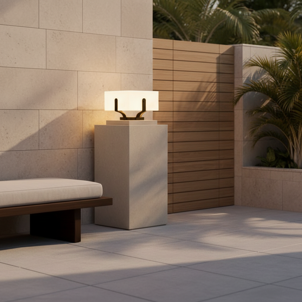 Solar Outdoor Garden Pillar Light — IP65 3000K PE Lampshade Hardwired