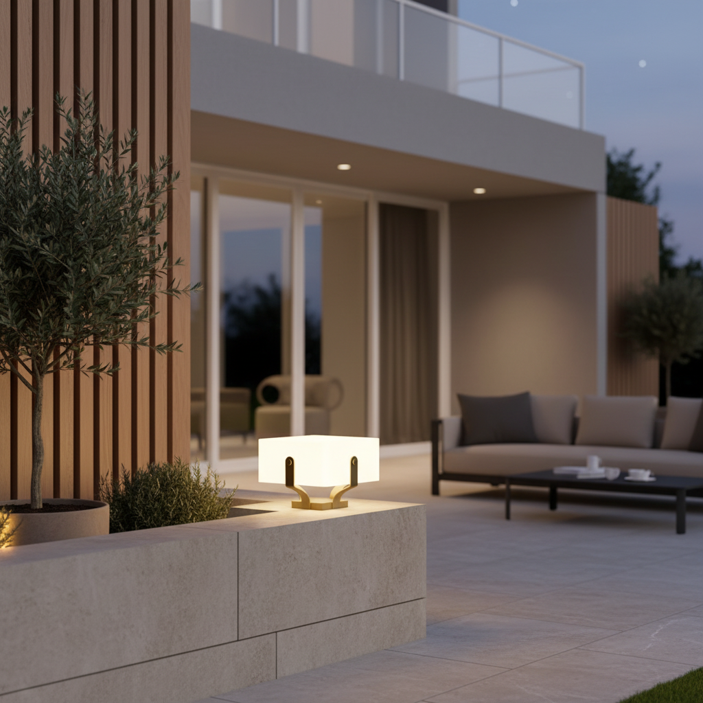 Solar Outdoor Garden Pillar Light — IP65 3000K PE Lampshade Hardwired