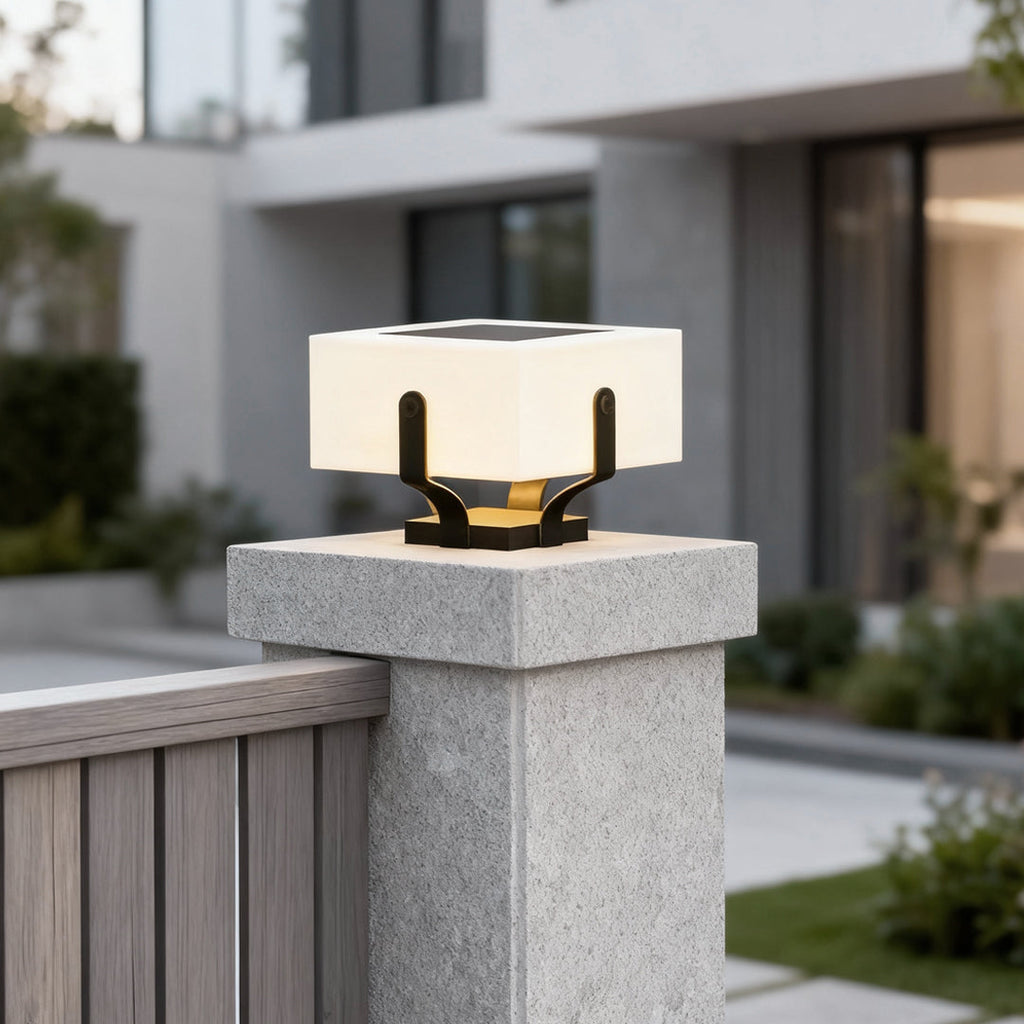 Solar Outdoor Garden Pillar Light — IP65 3000K PE Lampshade Hardwired
