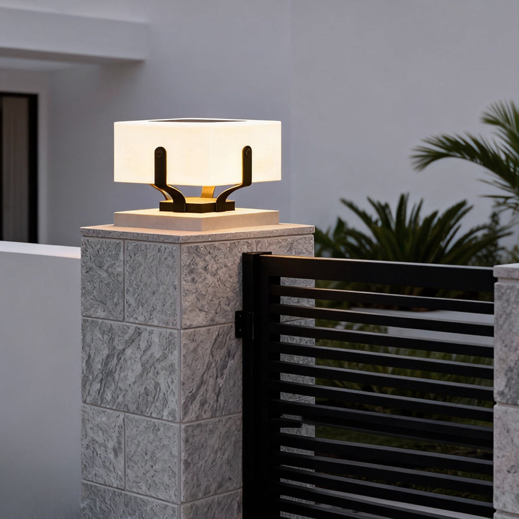 Solar Outdoor Garden Pillar Light — IP65 3000K PE Lampshade Hardwired