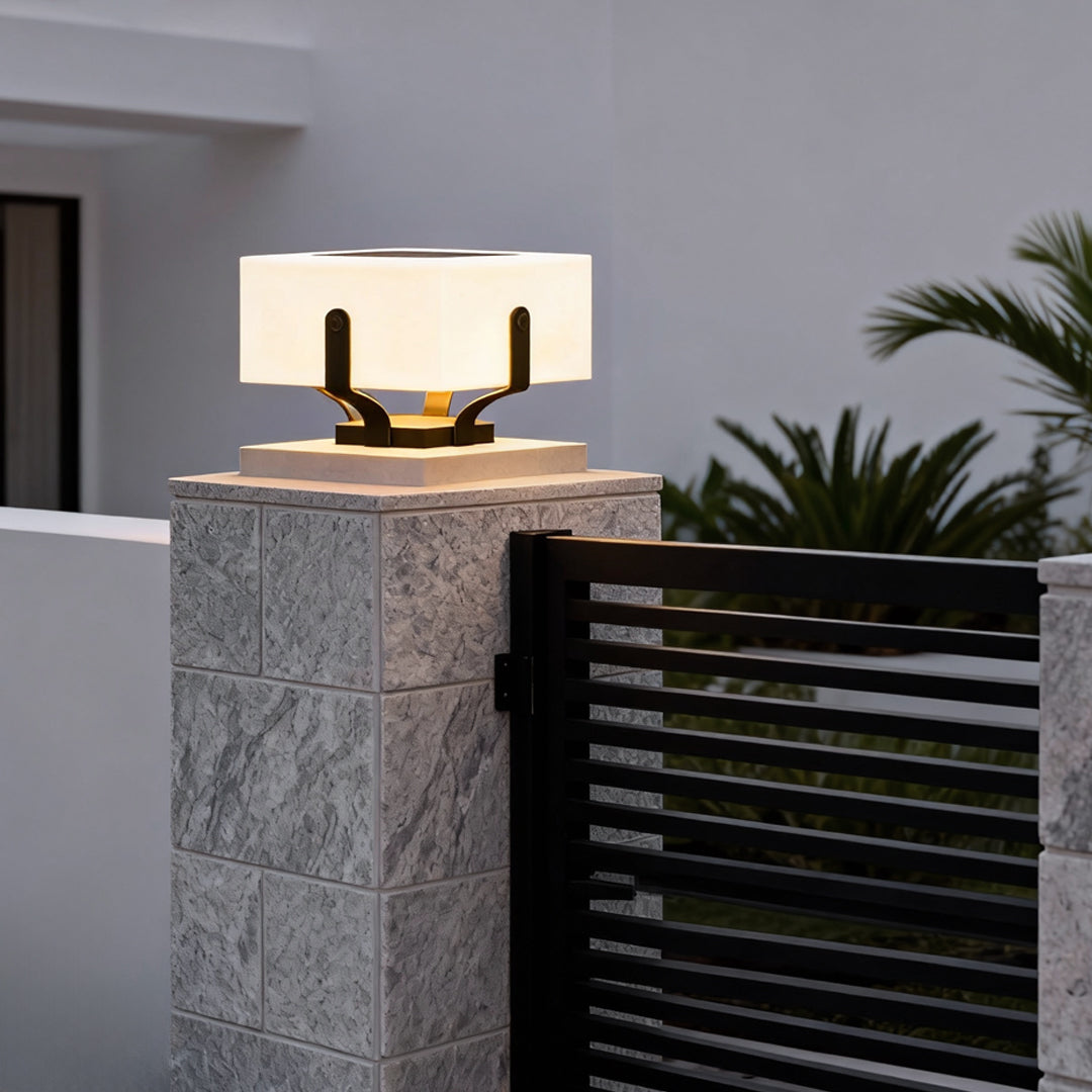 Solar Outdoor Garden Pillar Light — IP65 3000K PE Lampshade Hardwired