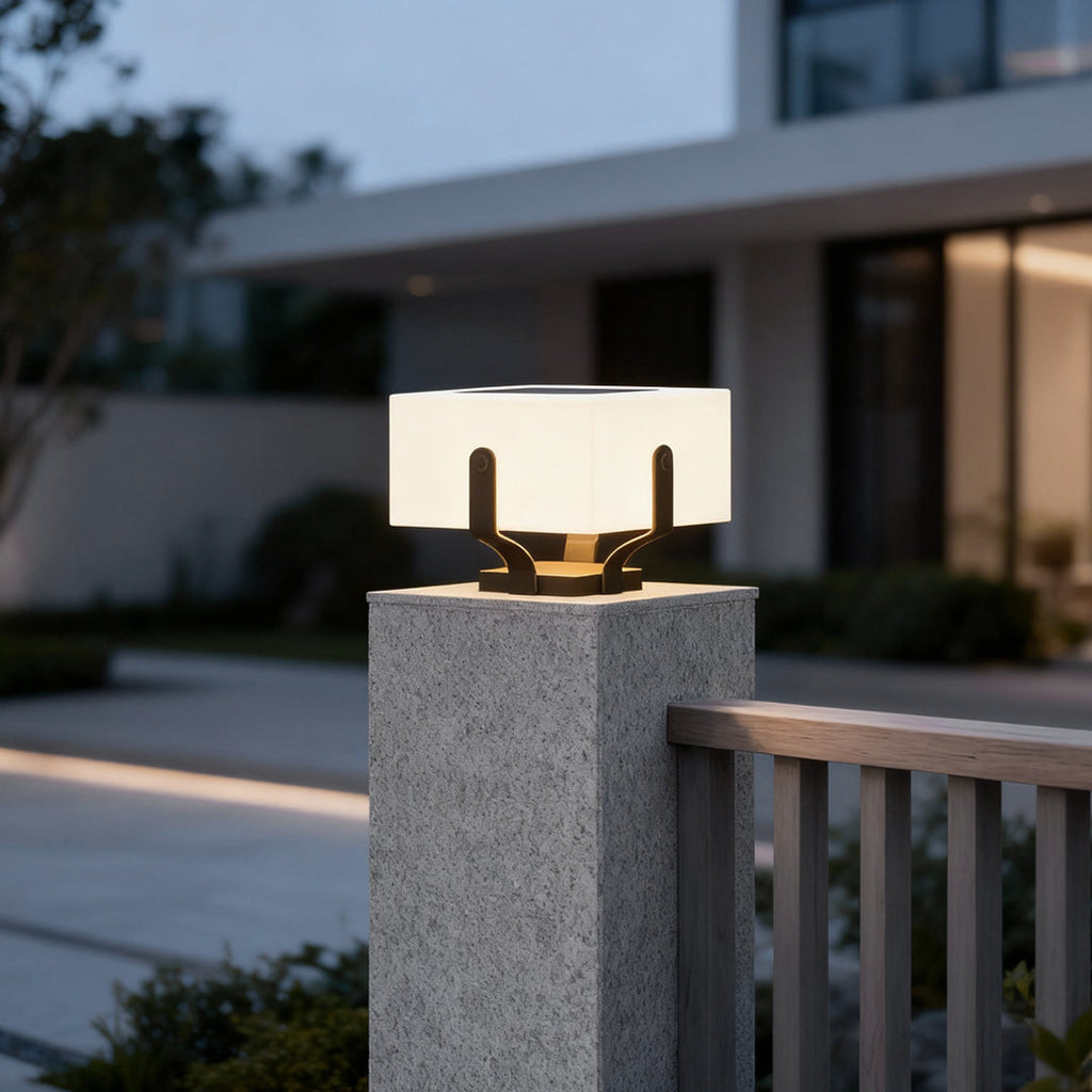 Solar Outdoor Garden Pillar Light — IP65 3000K PE Lampshade Hardwired