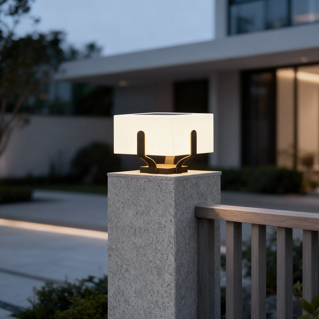 Solar Outdoor Garden Pillar Light — IP65 3000K PE Lampshade Hardwired