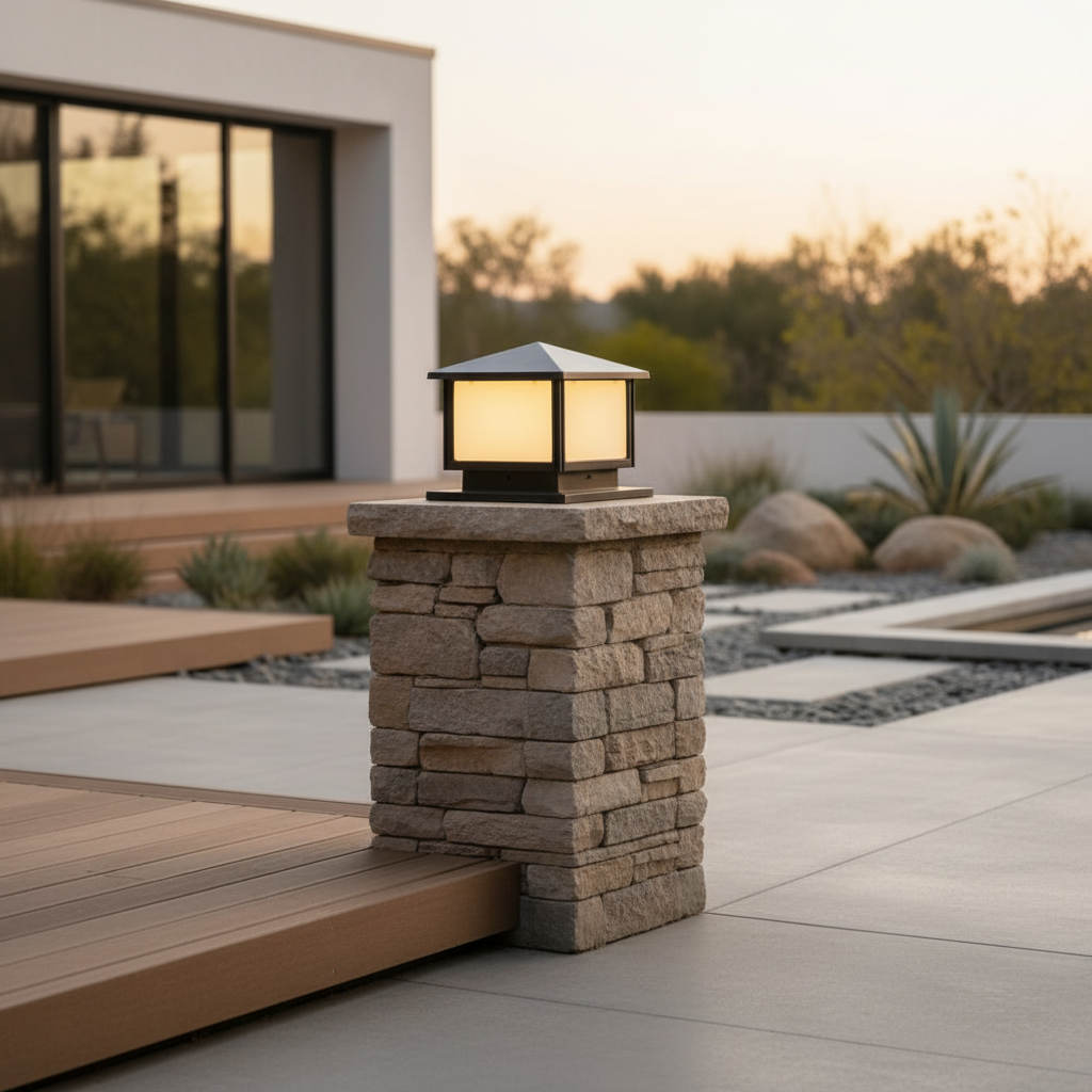 Solar Outdoor Garden Pillar Light — IP65 Modern Durable Hardwired Option