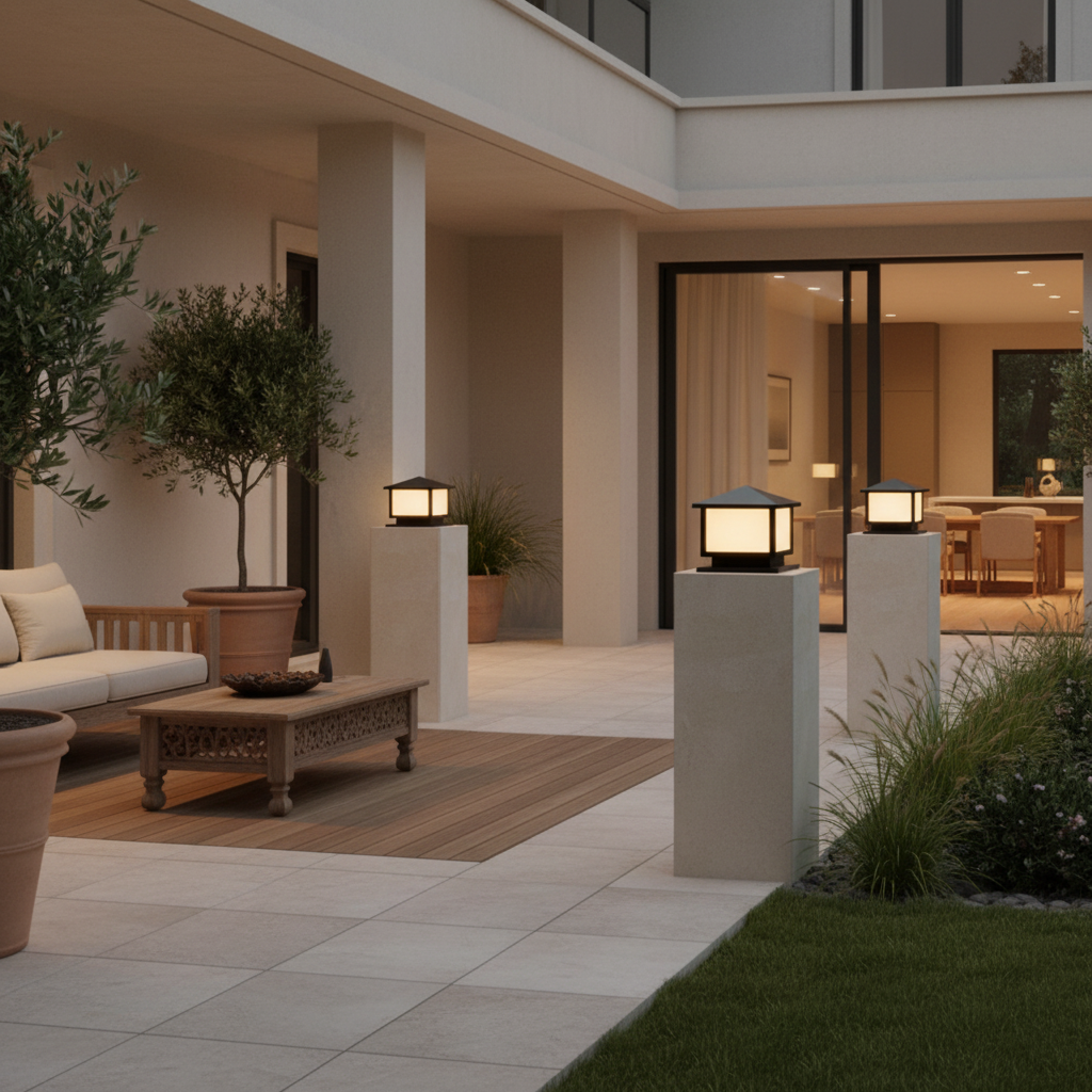Solar Outdoor Garden Pillar Light — IP65 Modern Durable Hardwired Option