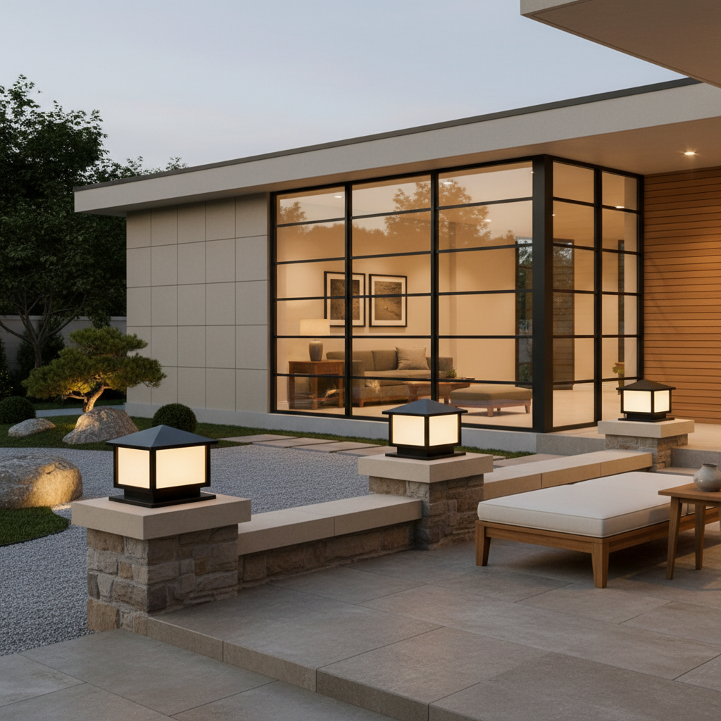 Solar Outdoor Garden Pillar Light — IP65 Modern Durable Hardwired Option