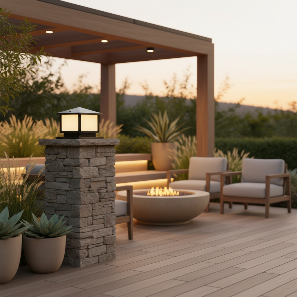 Solar Outdoor Garden Pillar Light — IP65 Modern Durable Hardwired Option
