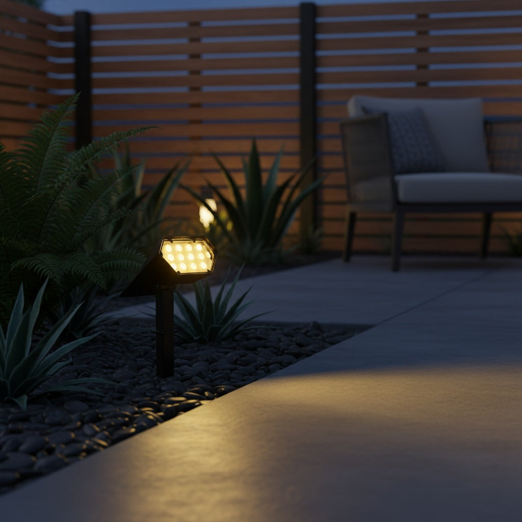 Solar Powered Garden Spotlight — Adjustable Head Warm White RGB Modes