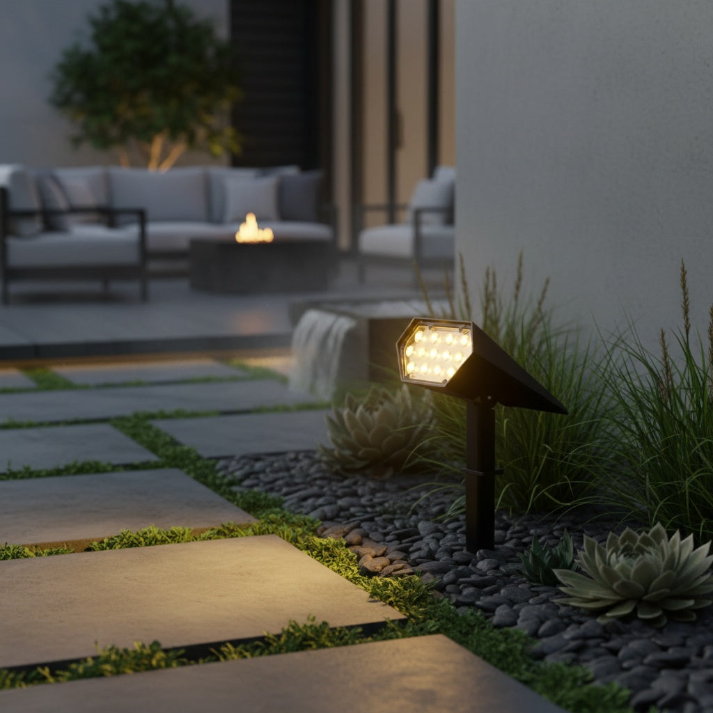 Solar Powered Garden Spotlight — Adjustable Head Warm White RGB Modes