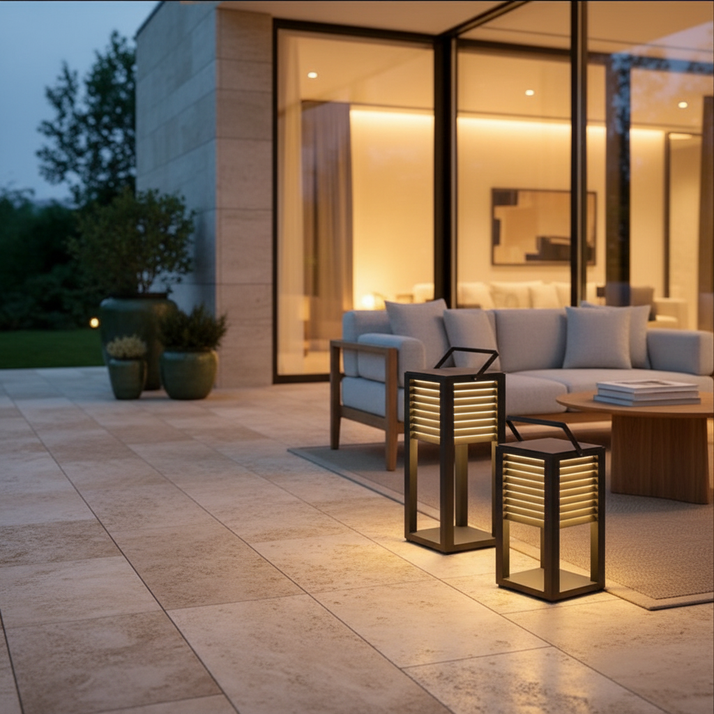 Solar Stainless Steel Portable Outdoor Lantern — Lightweight Modern