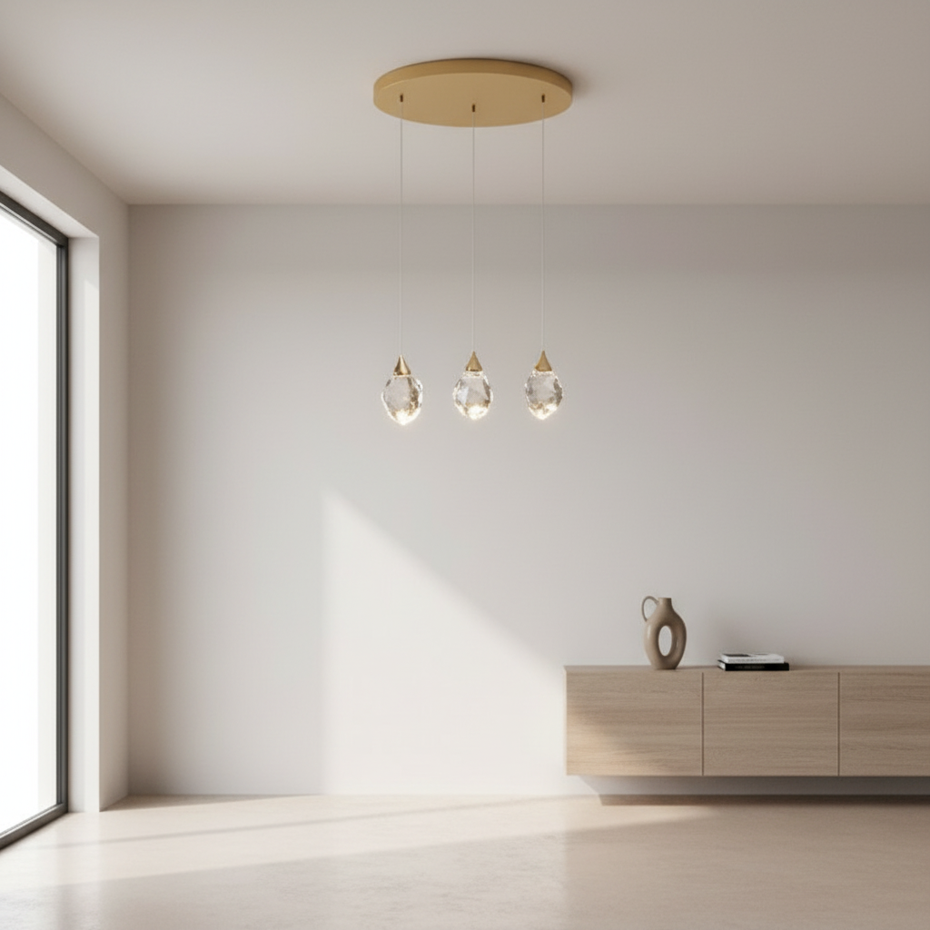 Spiral Crystal Staircase Chandelier — High Ceiling 3-Light Commercial LED