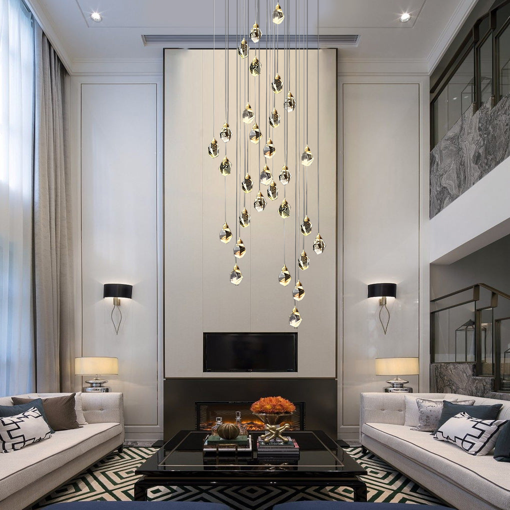 Spiral Crystal Staircase Chandelier — High Ceiling 3-Light Commercial LED