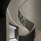 Spiral Crystal Staircase Chandelier — High Ceiling 3-Light Commercial LED